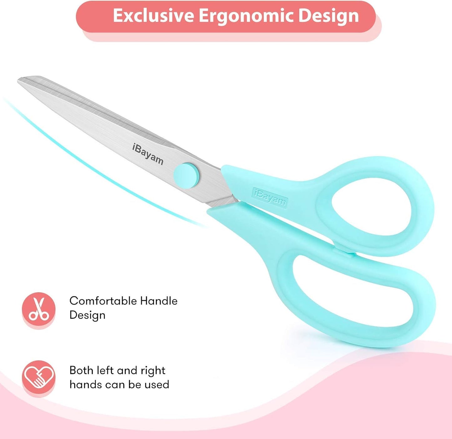 Scissors, iBayam 8" All Purpose Scissors Bulk 3-Pack, Ultra Sharp 2.5mm Thick Blade Shears Comfort-Grip for Office Desk Accessories Sewing Fabric Home Craft School Supplies, Right/Left Handed