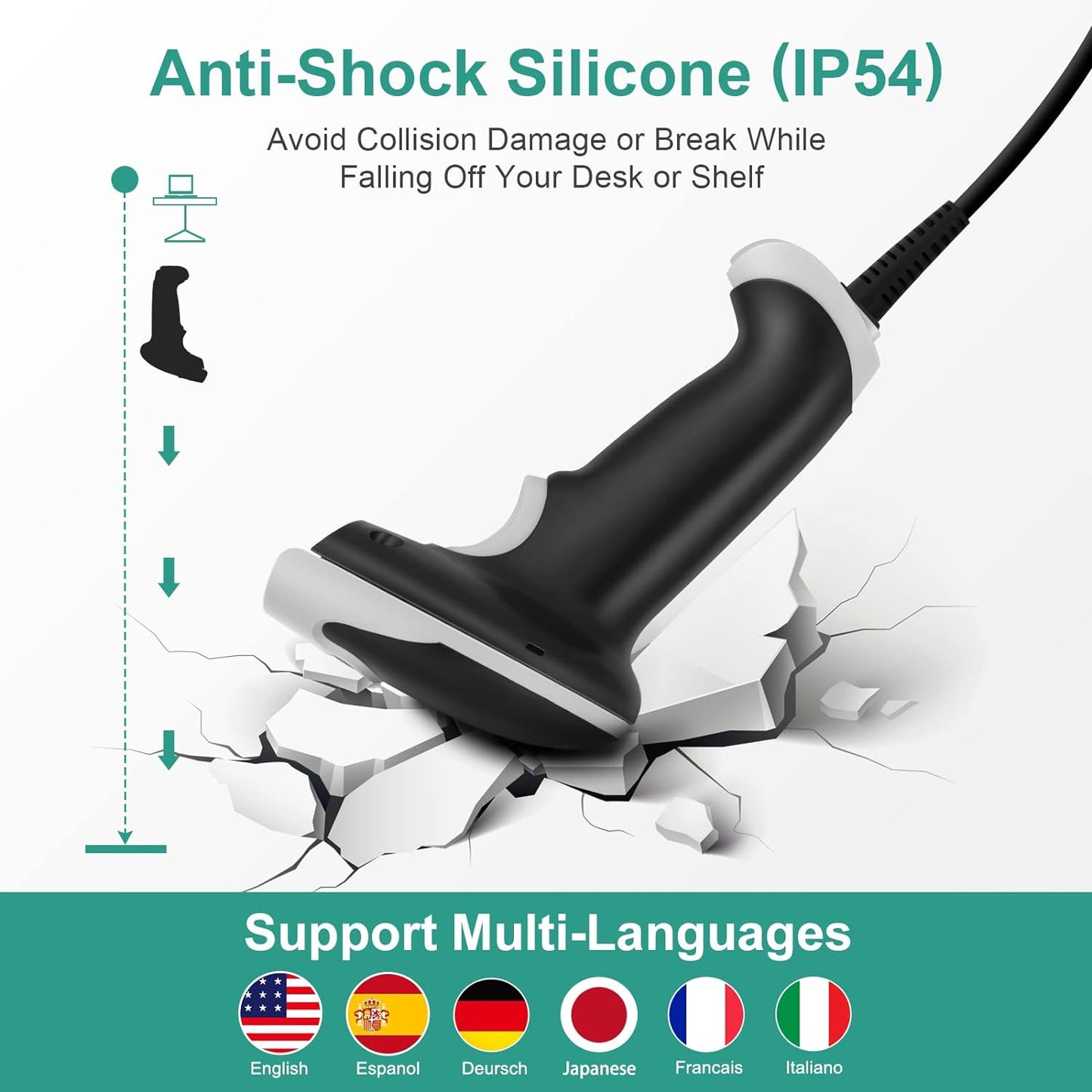 Barcode Scanner, USB Handheld QR Code Scanner Wired Connection 1D 2D&PDF417 Data Matrix Automatic Barcode Reader Plug and Play Bar Code Scanners for Store Supermarket Warehouse Library