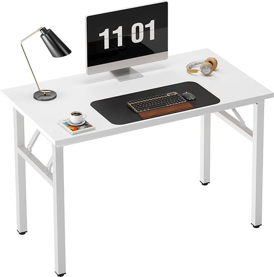 Need 39.4 inch Computer Desk for Small Space Small Folding Table Small Writing Desk Compact Desk Foldable Desk with BIFMA Certification, No Install Needed, White AC5-10060-DW