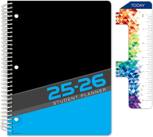 Global Datebooks Dated Middle School or High School Student Planner for Academic Year 2025-2026 Includes Ruler/Bookmark and Planning Stickers (Matrix Style - 8.5"x11" - Slant)