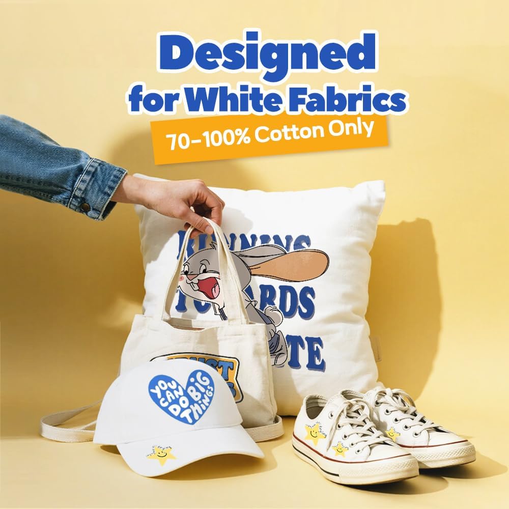 TranSmile PU-Heat Transfer Paper for Inkjet Printer (White, 40 Sheets, 8.5 x 11'') Printable Heat Transfer Vinyl for White Fabric, Iron on Transfers for T Shirts