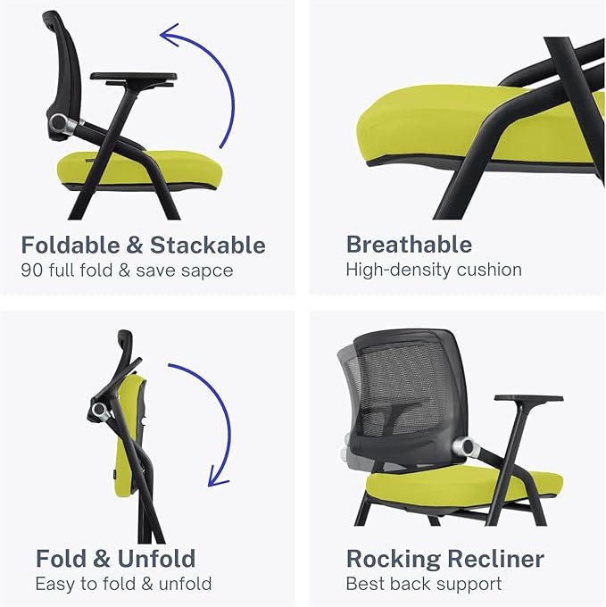 10 Pack Foldable Office Chairs with Wheels, Mesh Back, Arms and Portable - Folding Office Chairs for Conference Room Chair, Office Guest & Reception & Meeting Chair - (Green) 300 lbs.