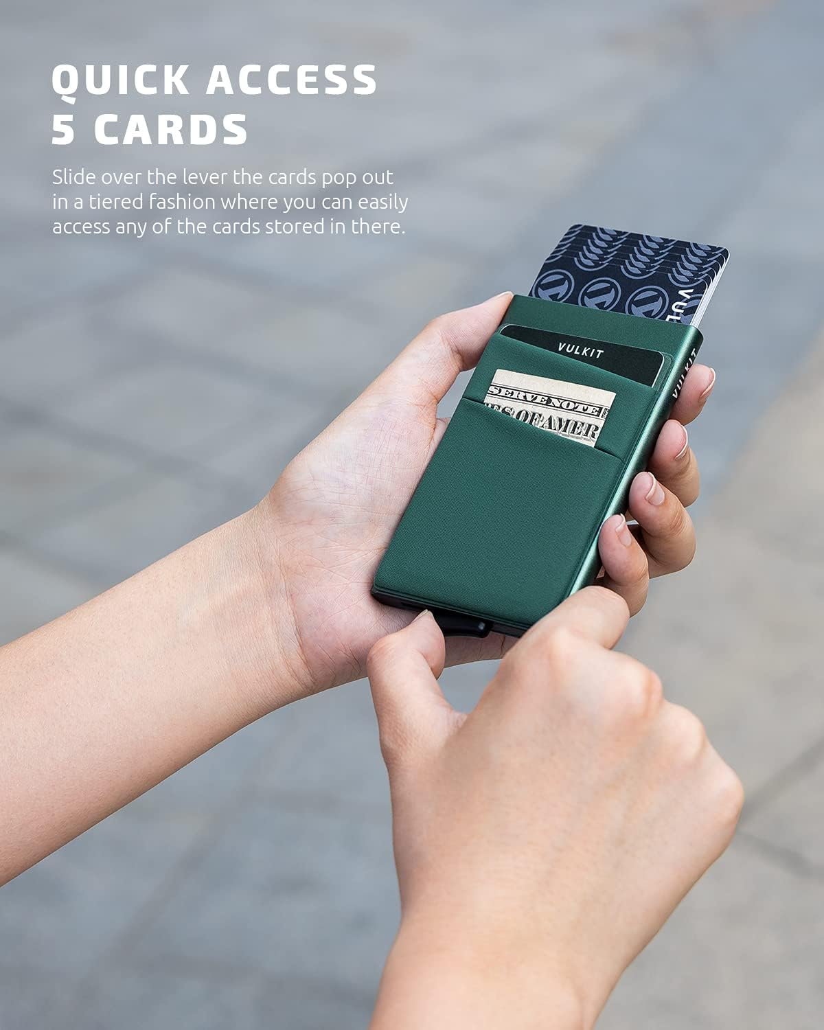 VULKIT Card Holder with Money Pocket Pop Up Wallet RFID Blocking Slim Metal Bank Card Case Holds 5 Cards and Notes