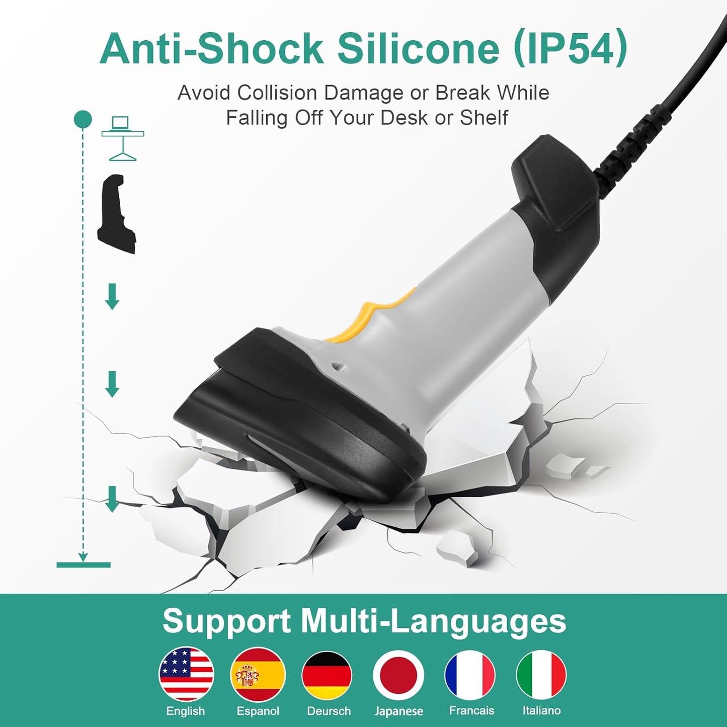 Barcode Scanner, Handheld QR Code Scanner USB Wired Connection 1D 2D&PDF417 Data Matrix Automatic Barcode Reader Plug and Play Bar Code Scanners for Store Supermarket Warehouse Library