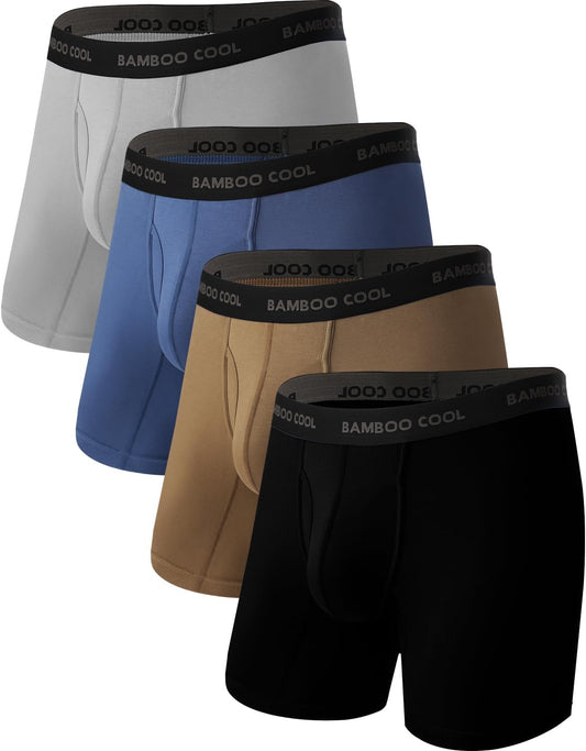 BAMBOO COOL Men's Ultra Breathable Underwear,No Riding Up Boxer Briefs with ComfortFlexible Waistband,Multipack