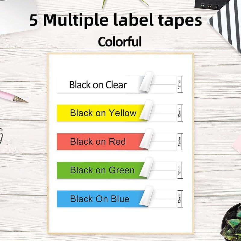 M K131 MK431 MK531 MK631 MK731 5 Pack Color Tape - 12mm Multicolored Label Tape Compatible with P Touch Label Maker PTM95 PT-90 PT-80 PT-70 PT-65 PT-45M