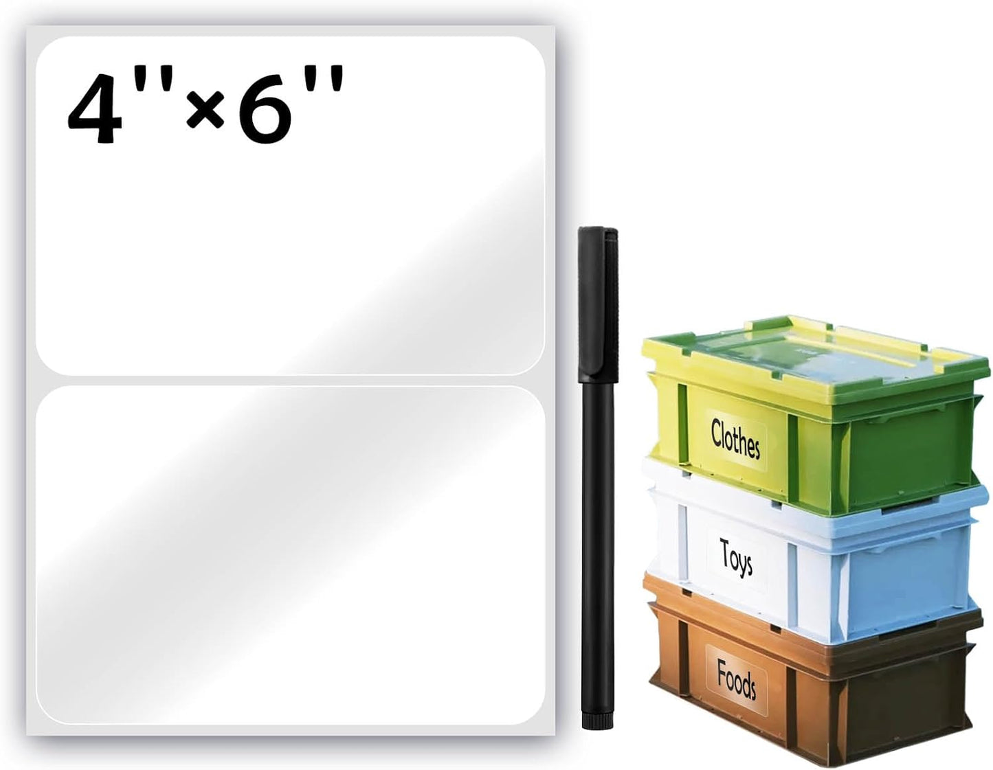 100Pcs Clear Large Labels for Storage Bins,6x4 Inch Removable Labels,Large Labels for Blank Box,Strong Adhesive Tear Resistant No Residue Blank Labels (Trasparent)