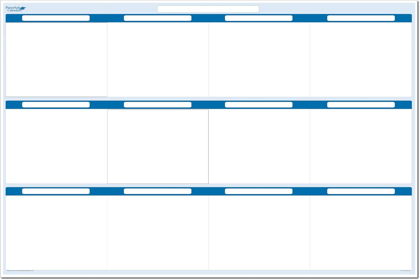 Sky Blue 12 Section Task, Objective and Goals Planning System Horizontal 24" Tall x 36" Wide. Wall Tray, Dry-Erase Marker, Eraser and 600 Sticky-Notes