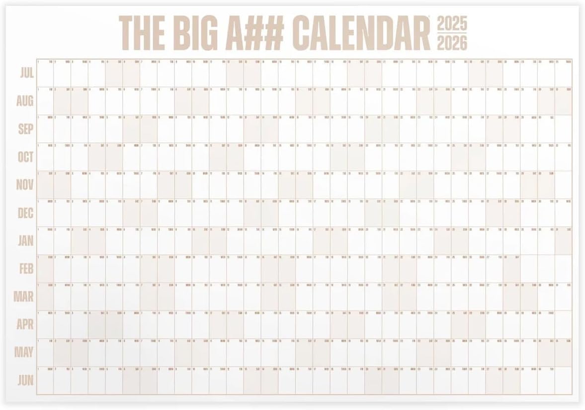 The Big A## Calendar Mid-Year Wall Planner – July to June Dry-Erase – Includes 1 Marker & 100 Labels – Lightweight, Easy to Hang Yearly Planner – Plan Goals & Adventures – Neutral, 4’x3’