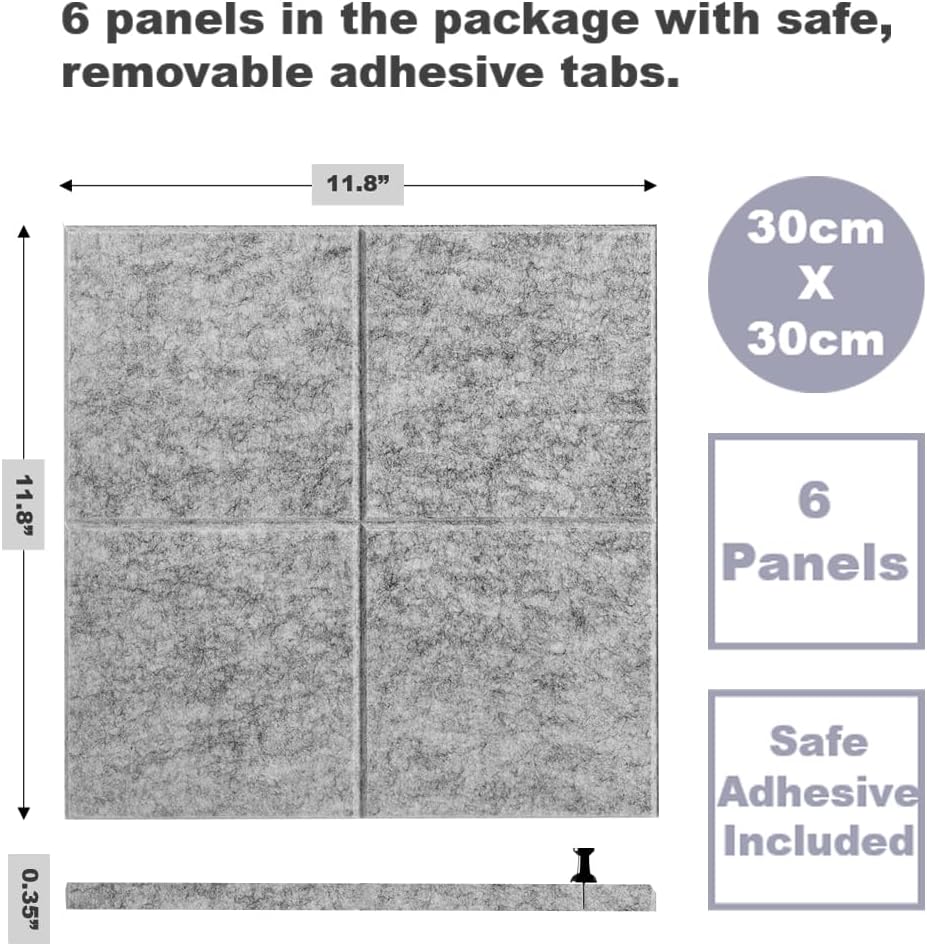 Cork Board 24 x36 Alternative - 6 Pack Felt Wall Tiles with Safe Removable Adhesive Tabs, Cork Boards for Home Walls Office Pin Board Tack Board Cork Board - Gray Marble