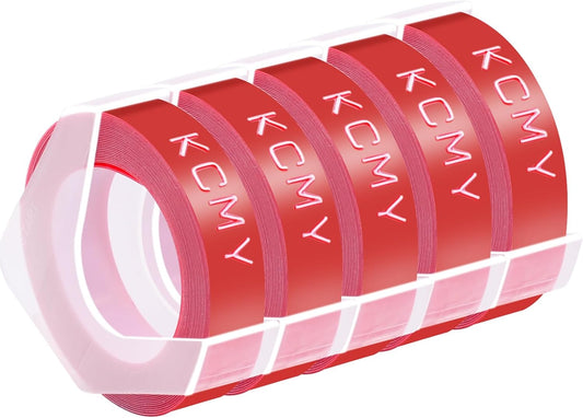 5PK 1/2 Embossing Label Tape Compatible for DYMO 521202 White on Red 3D Plastic Labels Used in Organizer Xpress Pro 1575 1595, Office Mate II 1540 154000, MoTEX E101 E404 Label Makers