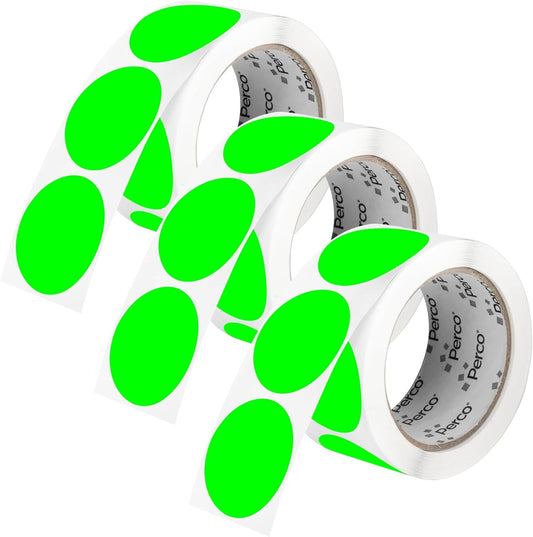 Perco Fluorescent Green 2-Inch Round Circle Dot Sticker Labels - Multi-Roll Pack (3 Rolls, 500 Labels Each) - Permanent Adhesive, Vibrant Colors, Strong Hold - Perforated for Easy Use - Made in USA
