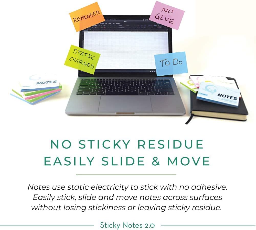 Self-Stick Notes 8x4 inch | Sticks to Any Surface Without Glue | Reusable White Dry Erase | Great for Classroom and Home Office (Assorted Colors, 8x4 inches)