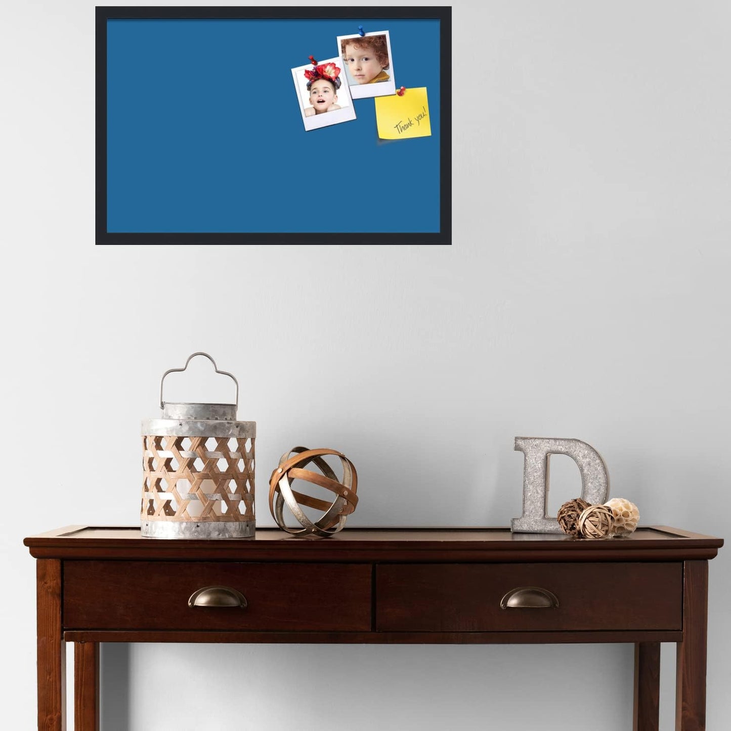 PinPix 28x18 Inch Cork Bulletin Board. This Decorative Framed Pin Board Comes with Navy Pastel Design and a Satin Black Frame. Ideal for Home Office Decor or Message Board (PinPix-1811)