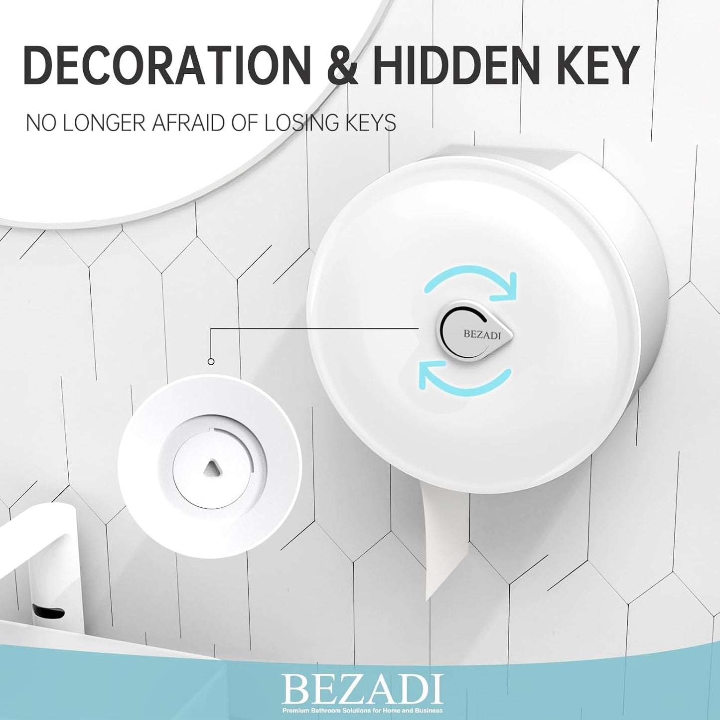 Paper Towel Dispenser Wall Mount, Jumbo Roll Toilet Paper Dispenser Key Lock Commercial Household Large Capacity White