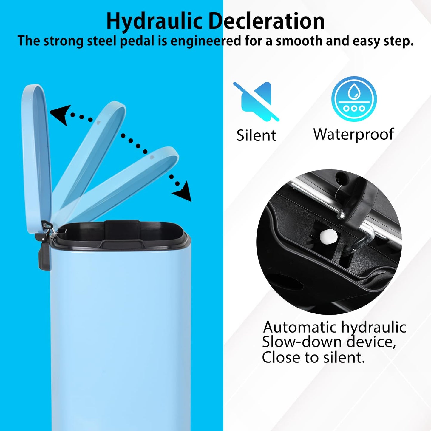 PayLessHere Stainless Steel Trash Can with Lid - Removable Inner Bucket, Foot Pedal Soft Close for Office, Home, Kitchen Garbage Bin (Blue, 13 G)