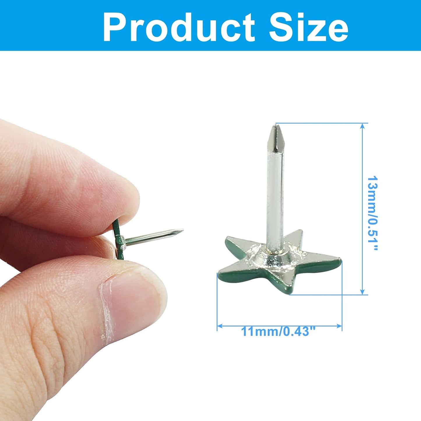 Piutouyar 150 Pcs Star Push Pins, Dark Green Upholstery Tacks Star Shaped Decorative Thumb Tacks Metal Upholstery Pins for Upholstered Furniture Cork Board DIY Projects or Home Decor 11 x 13mm