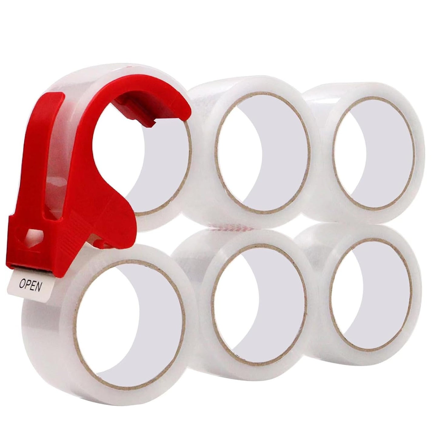 6 Rolls Clear Shipping Packaging Tape - 2 inch x 60 Yards Packing Tape with a Tape Dispenser, Strong Adhesive and Extra Stretchability