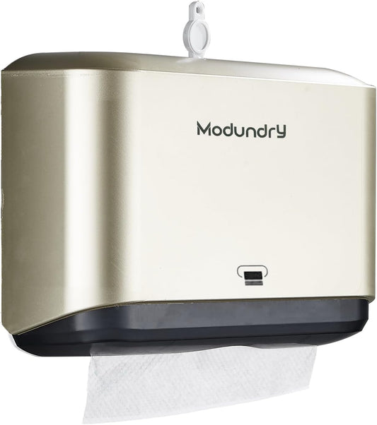 Wall Mount Paper Towel Dispensers - Multifold Tissue Dispenser with Smart Lock, Adhesive No Drilling/Screws Install, Hand Towel Holder for Home Bathroom, Restroom, Office (Gold)