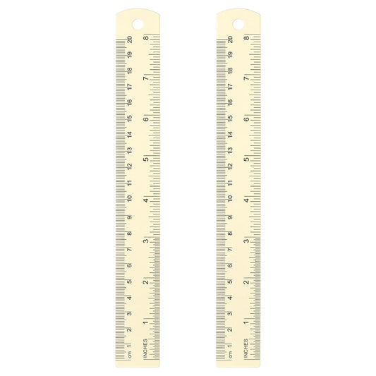 HARFINGTON 2pcs Metal Straight Ruler 20cm Metric SAE Aluminum Alloy Measuring Rulers Scale Tool with Hole for Measure Study Reading Classroom Office, White