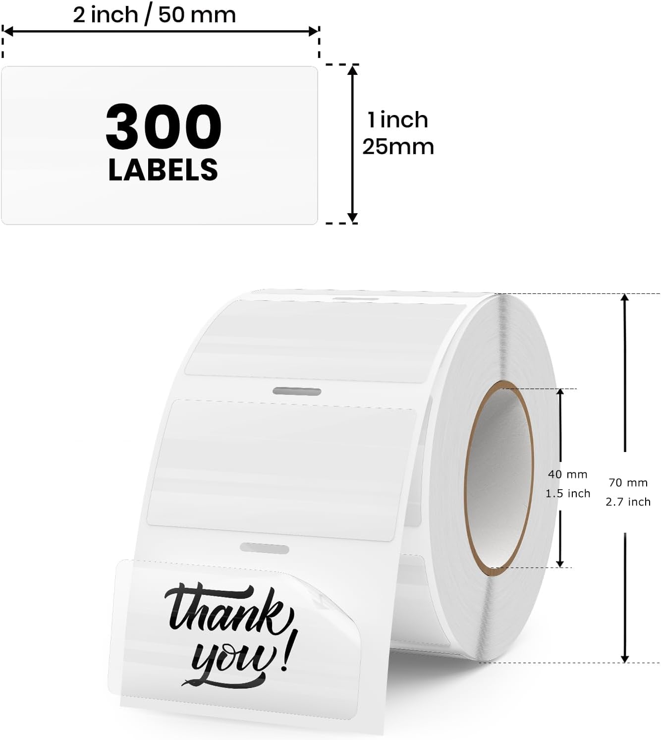 Transparent Thermal Labels 2 × 1 Inch Self Adhesive Printer Clear Stickers Vinyl Waterproof Roll Decals Rectangle Name Tag for Address Design DIY Logo Business 300 PCS