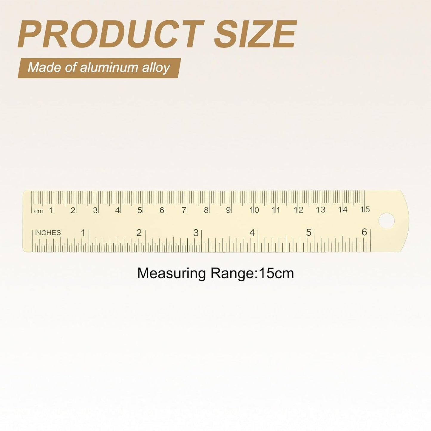 HARFINGTON 4pcs Metal Straight Ruler 15cm Metric SAE Aluminum Alloy Measuring Rulers Scale Tool with Hole for Measure Study Reading Classroom Office, White