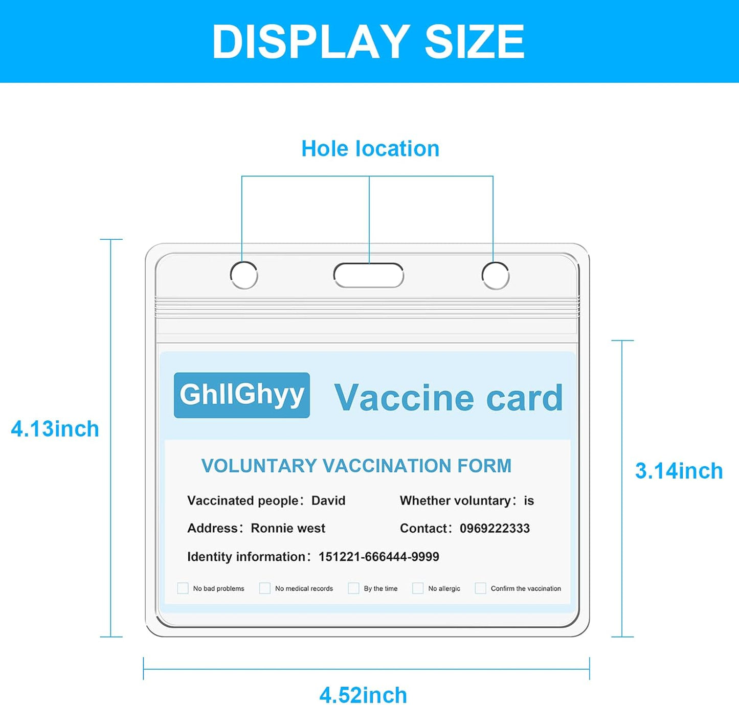 100PCS Thick Horizontal ID Cards Holder 4.52x4.13 Inchs Vaccination Card Holder Protector Clear PVC Sleeve Business Card Badge Holder with Waterproof Type Resealable Zip