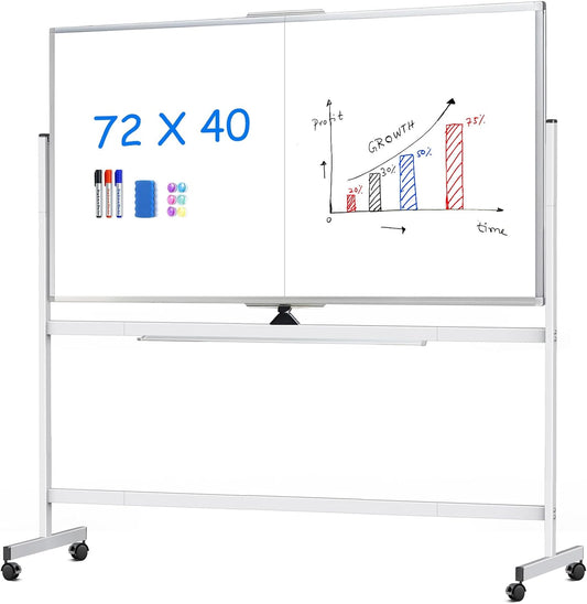 maxtek Rolling Whiteboard, 72x40 Large Double-Sided White Board Dry Erase on Wheels, Giant Magnetic White Board Standing for Office, School, Home Office, Homeschool(72 x 40)