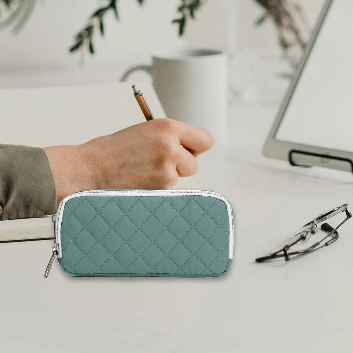 Della Gao Small Pencil Case Large Capacity Pencil Pouch Marker Pen Bag Coin Pouch Office Stationery Organizer (DarkGreen-02RH)