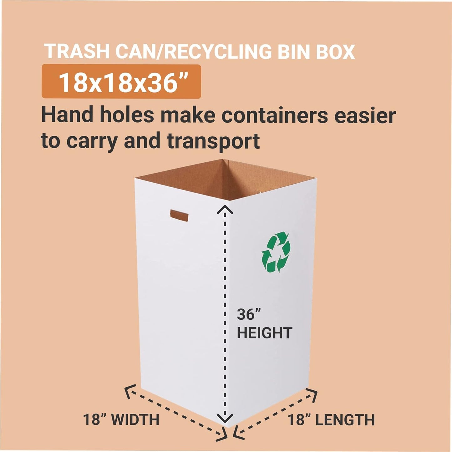 AVIDITI Cardboard Trash Cans and Recycling Bins, 50 Gallon 18"L x 18"W x 36"H (10-Pack) Reusable or Disposable Pop Up Garbage Boxes for Parties, Outdoor Events, Heavy Duty, Recycle