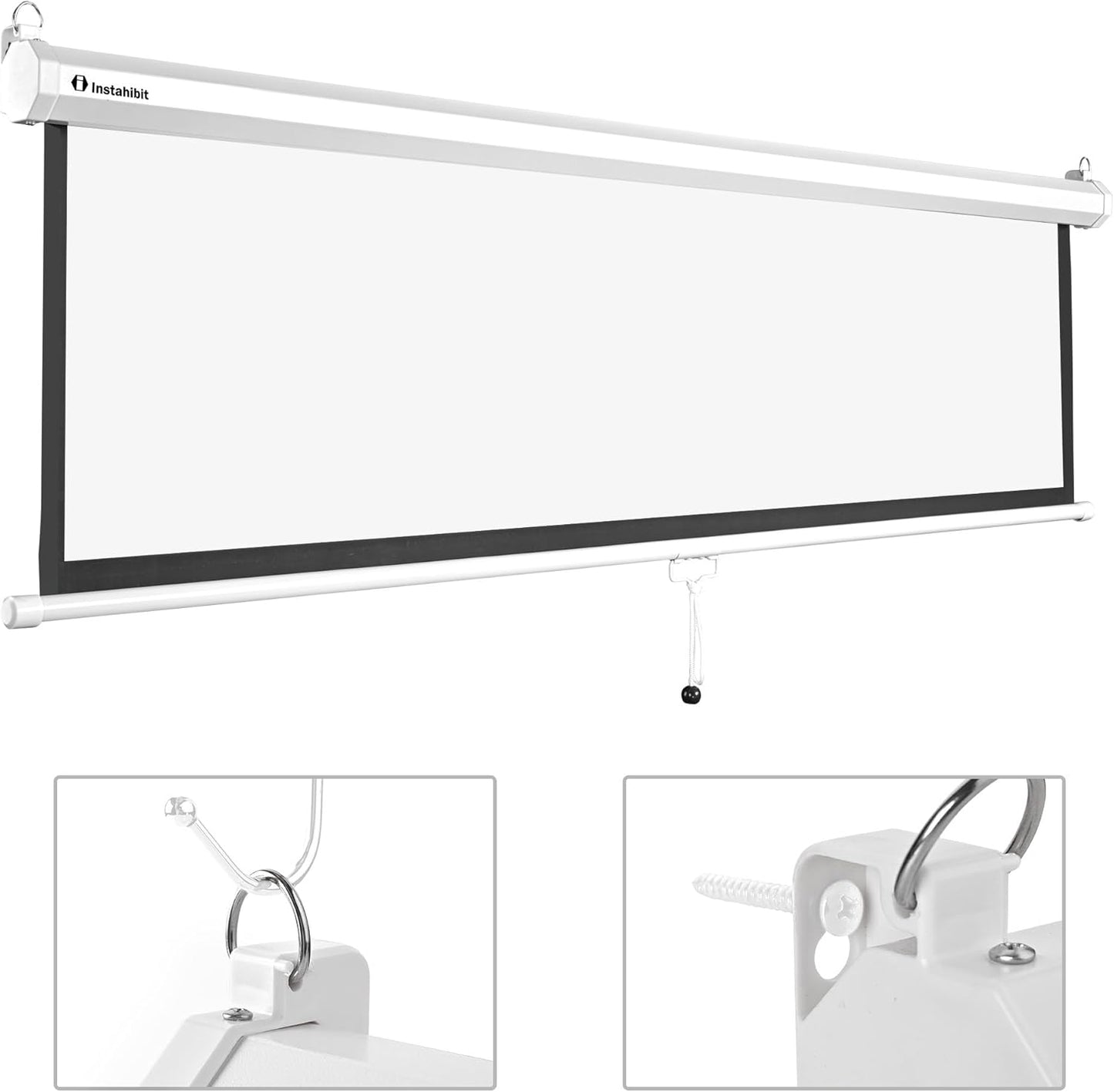 72" 16:9 Manual Pull Down Projector Screen 4K Self-Locking Home Theater Cinema Meeting Room Classroom Restaurant Bar Office