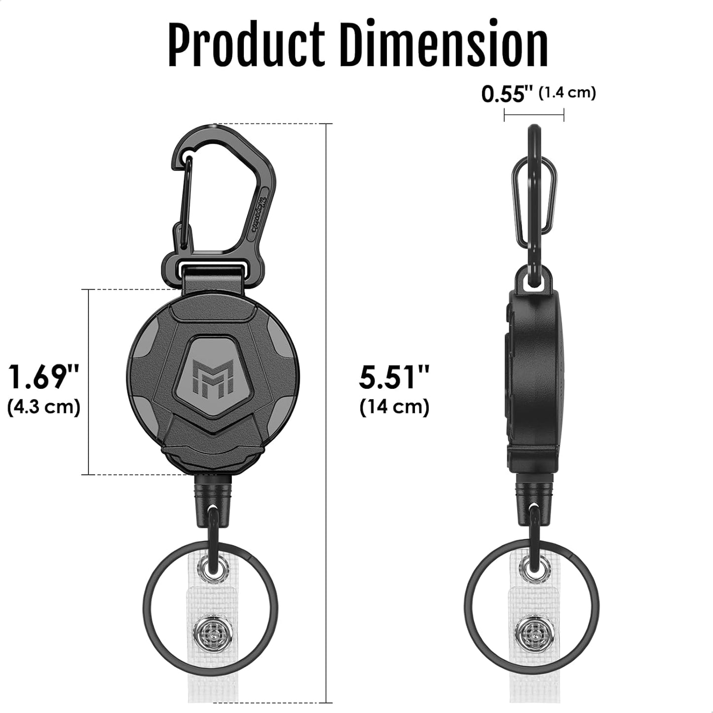 MNGARISTA Retractable Keychain, Heavy Duty Carabiner Badge Holder, Tactical ID Badge Reel with 31.5” Steel Retractable Cord, 8.0 oz