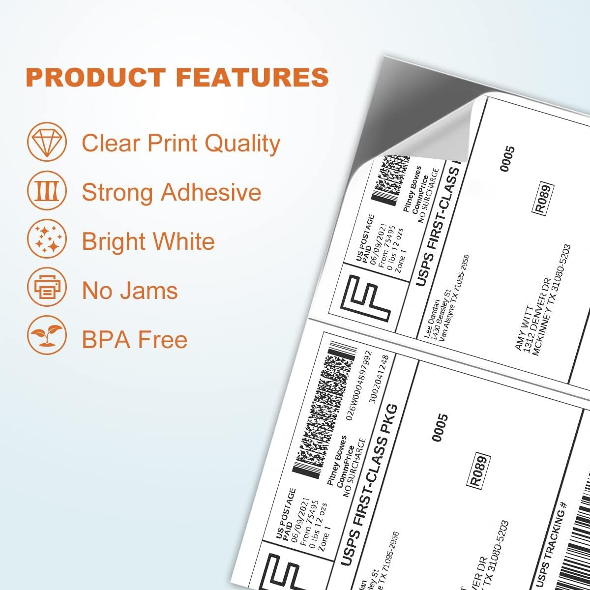 Half Sheet Laser/Ink Jet Shipping Labels UPS FedEx Address Labels (4000 Sheets, 8000 Labels)