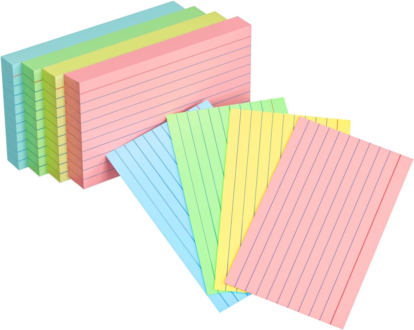 Colored Index Cards 3x5, 200 Pack, Ruled Index Cards, Flash Cards for Studying, Heavy Note Cards for Office, Home and School，Four Colors, Each Color Individually Wrapped, 50 Pack Per Package