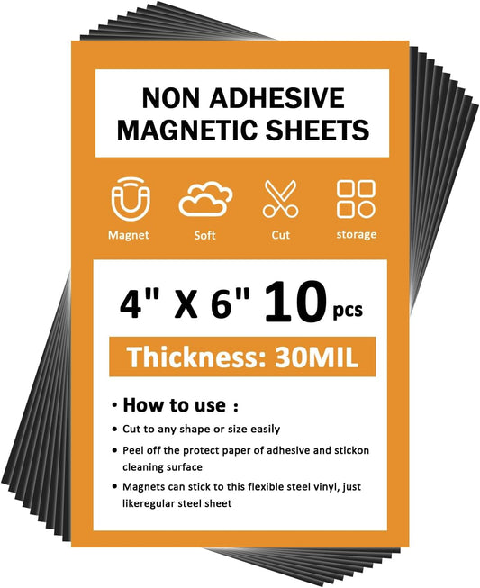 4''x6'' Flexible Plain Magnet Sheets,10PCS 30Mil,Rubber Non-Adhesive Magnetic Sheet for Die Storage,Business Signage,Car,Sticker,Craft Product,Souvenir,Refrigerator Sticker
