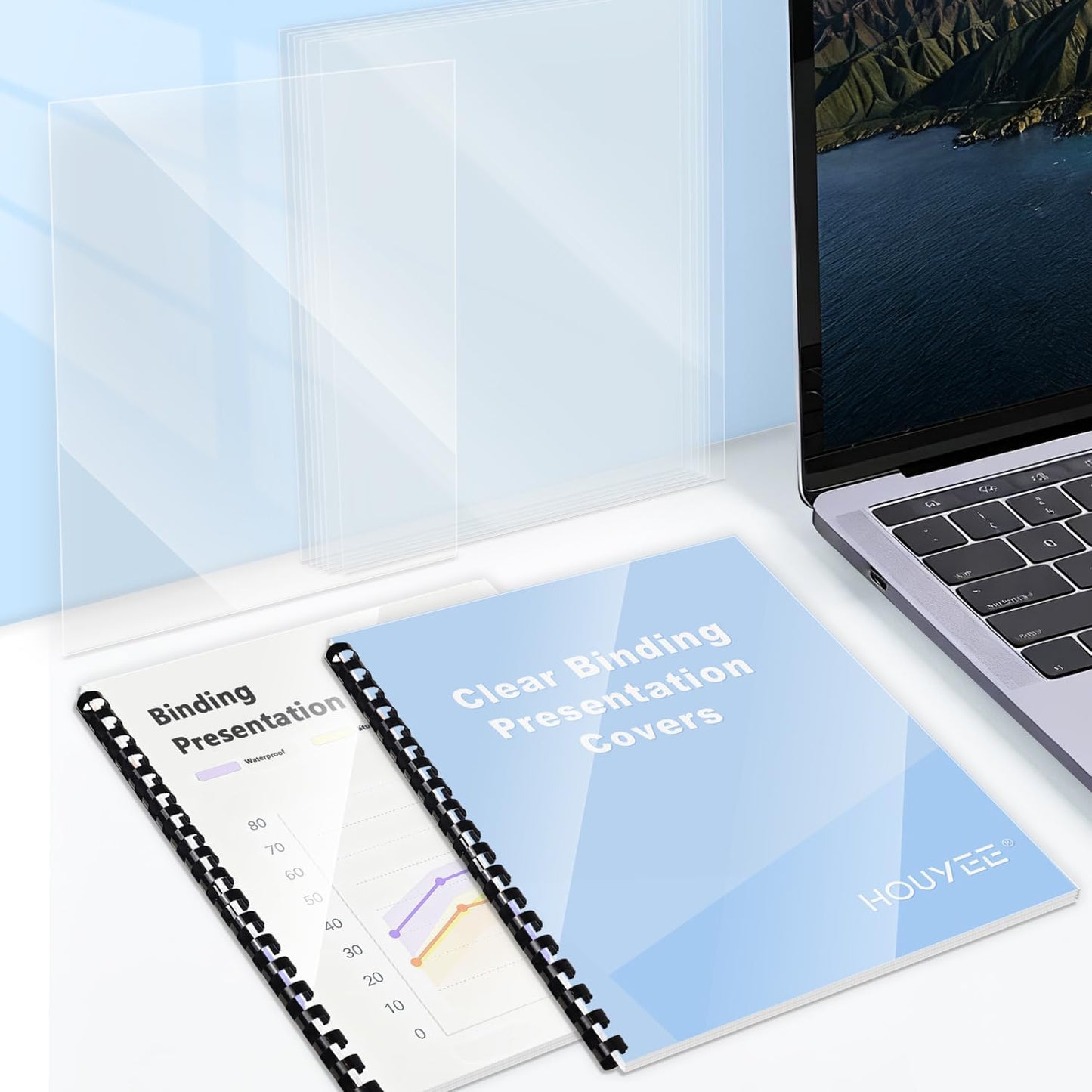 HOUYEE 100 Pack Clear Binding Presentation Covers, PVC Report Covers,10 Mil,8-1/2 x 11 Inches, Letter Size