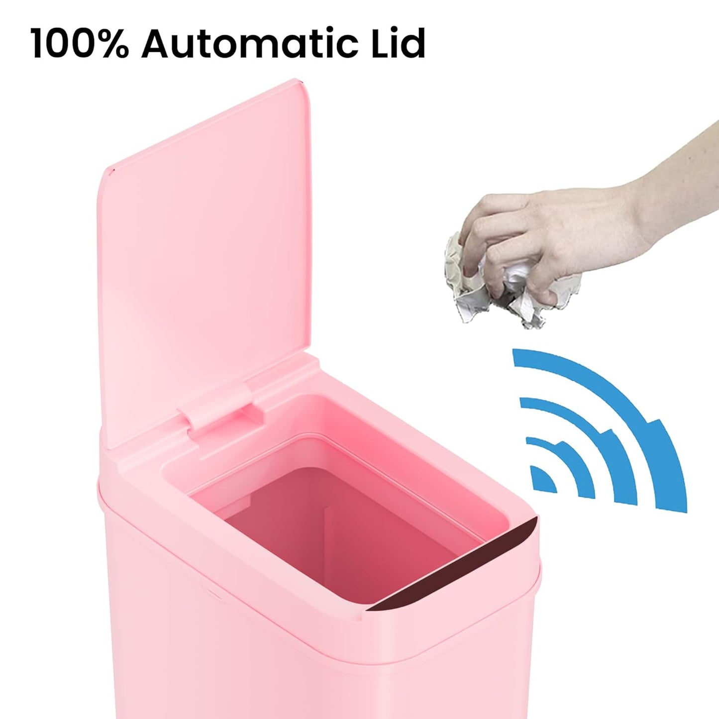 iTouchless 3 Gallon Sensor Pink Bathroom Trash Can, 10 Liter Small Slim Automatic Touchless Garbage Bin with Lid, Smart Narrow Motion Control Commercial Waste Basket for Bedroom, Office