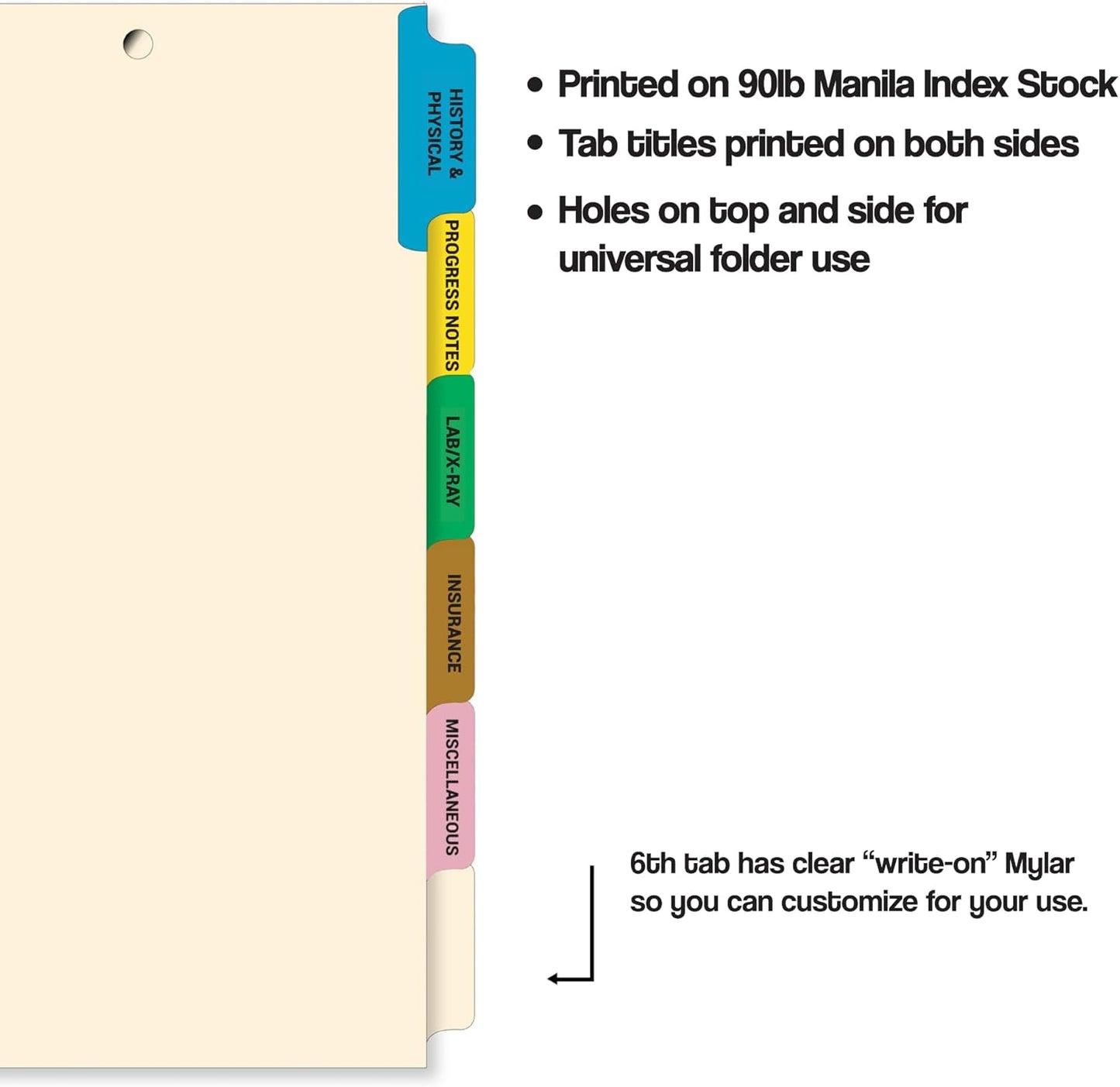 Doctor Stuff - Stock Medical Chart Dividers, 130 Sets of 6 Popular Healthcare Index Tabs, Side Tab, 9" x 11", File Folder Organizer for Nursing Patient Charts and Medical Records