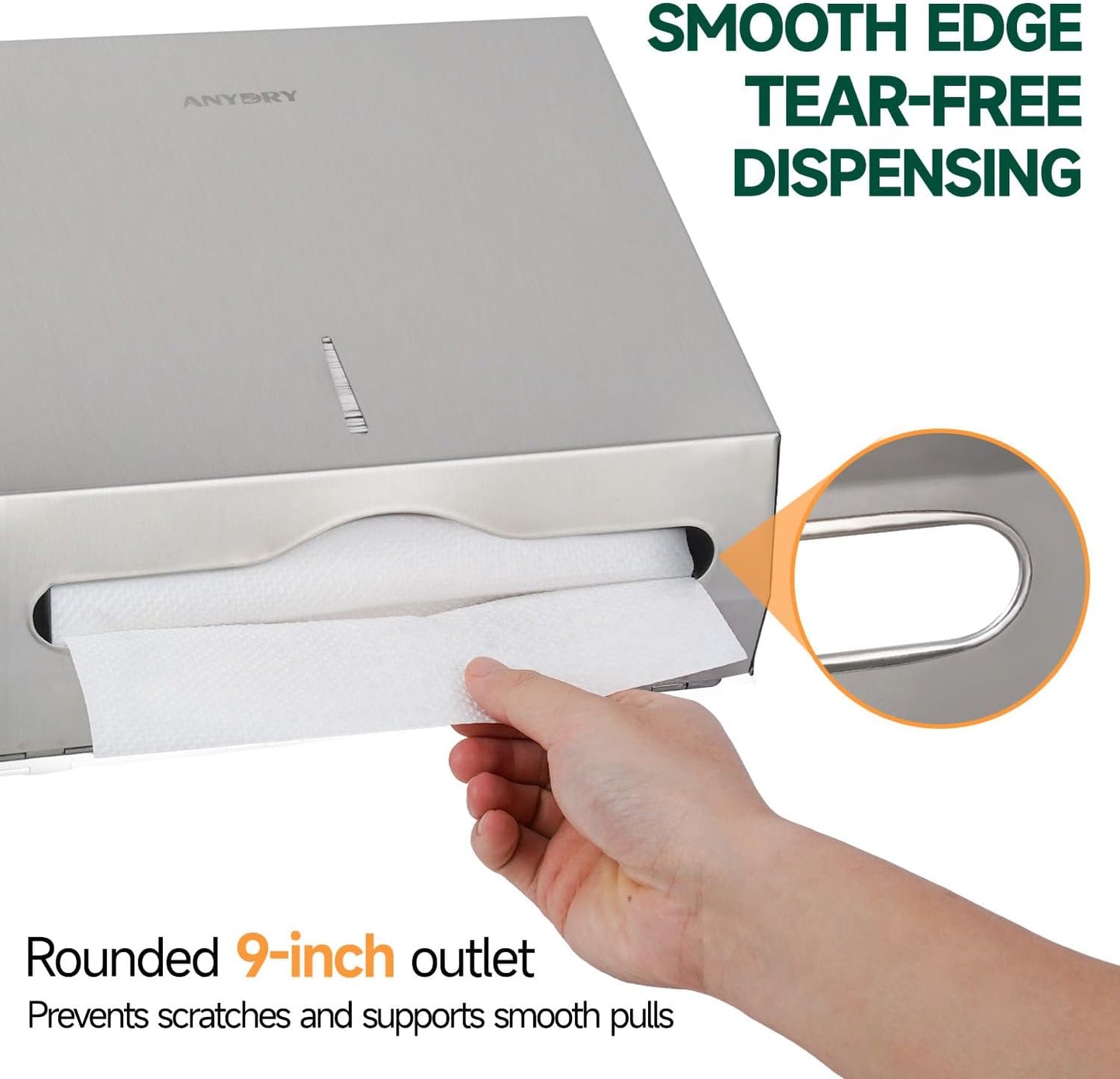 Wall Mount Paper Towel Dispenser 250-Sheet Capacity Brushed Stainless Steel Lockable Fits Multifold/Z-Fold Towels (Folded Size ≤ 10.6" x 3.9")