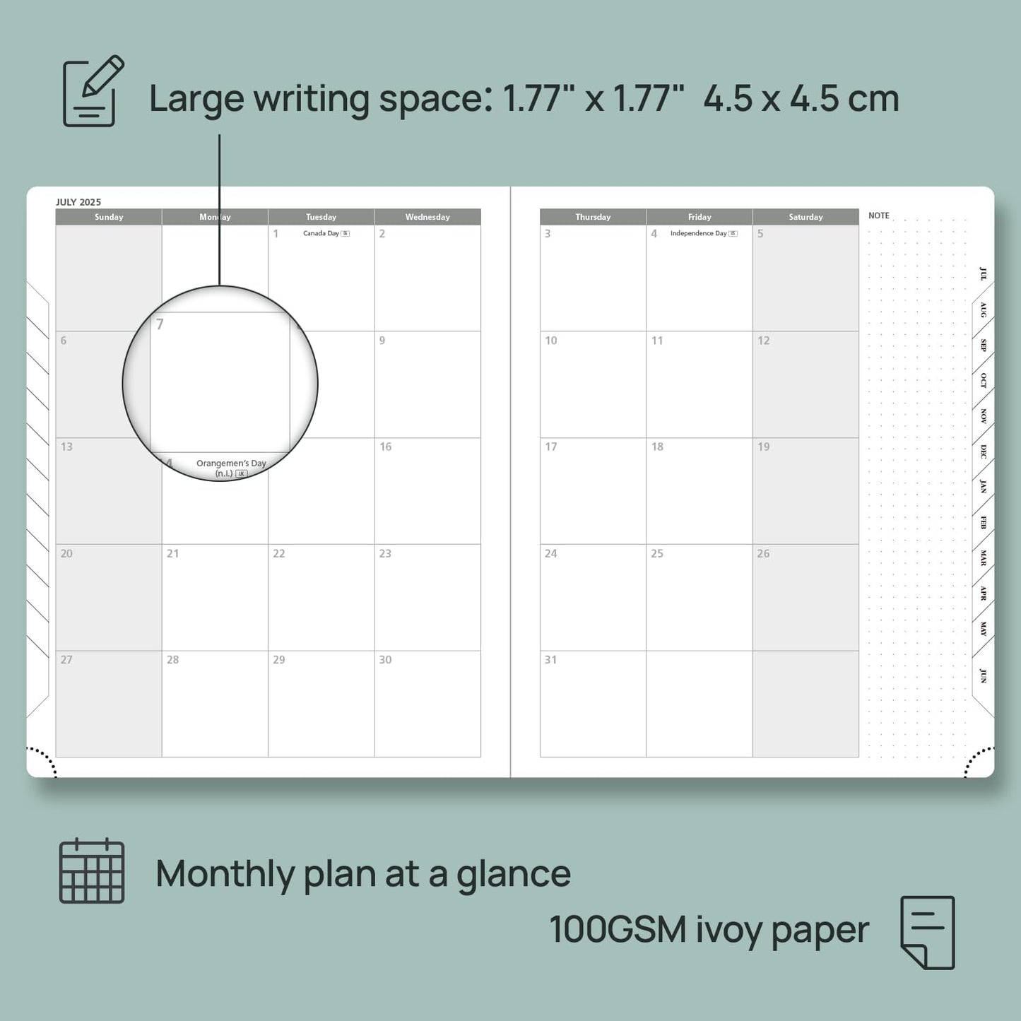 POPRUN Planner 2025-2026 (Large - 8.5'' x 10.5'') Academic Weekly Calendar (July 2025 - June 2026) with Hourly Time Slots, Monthly Tabs, 100GSM Thick Papers, Leather Soft Cover - Blue Green