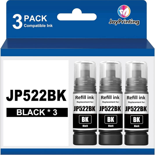 522 Black Ink Bottles Compatible 522 Ink Refill Bottles Black Use for ET-2800 ET-4800 ET-2400 ET-2803 ET-2720 ET-4810 ET-2840 ET-4700 Printer (3 Pack, 70ml)