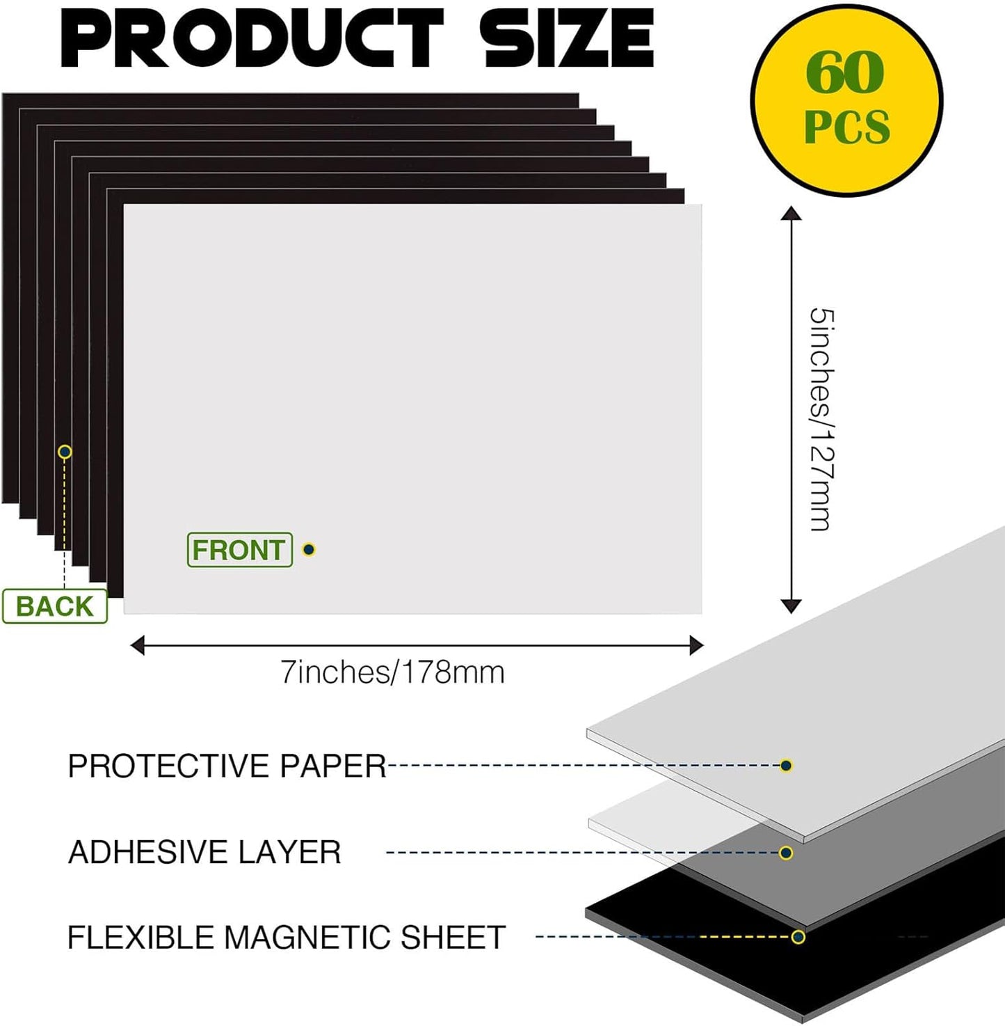 Adhesive Magnet Sheets for 5x7 Pictures(Pack of 60),Magnetic Adhesive Sheets,Photo Magnets for Home/Classroom/Fridge