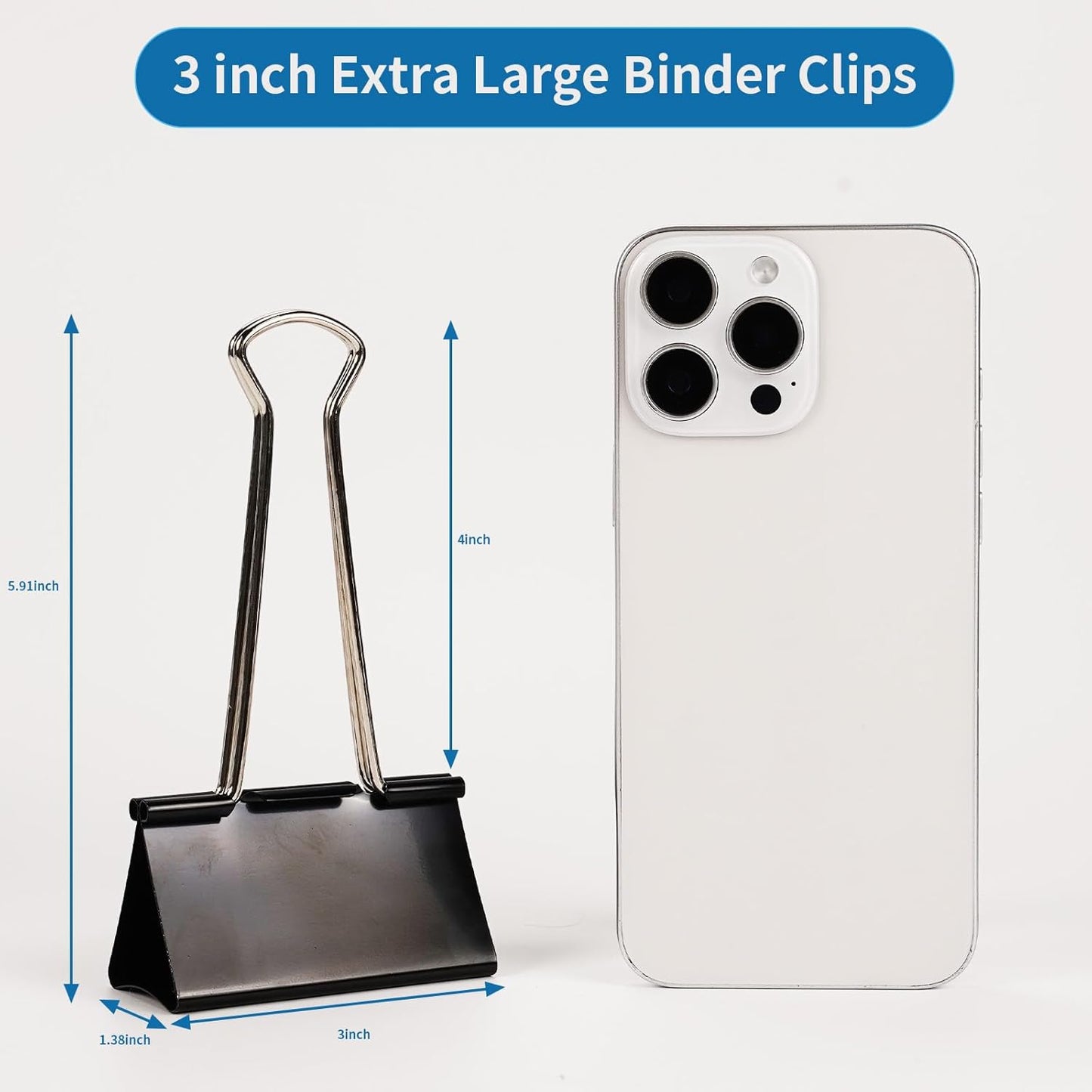 Jumbo Binder Clips 3 Inch - Extra Large Binder Clips 6 Pack, Heavy Duty Office Binder Clips for Paper, Documents, School & Office Supplies (6, 3 inch)