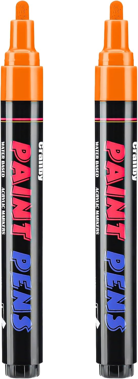 Orange Paint Pens Paint Markers - 2 Pack Permanent Quick Dry Waterproof Marker Pens for Rocks Wood Fabric Plastic Canvas Glass Mugs Metal Tire Stone