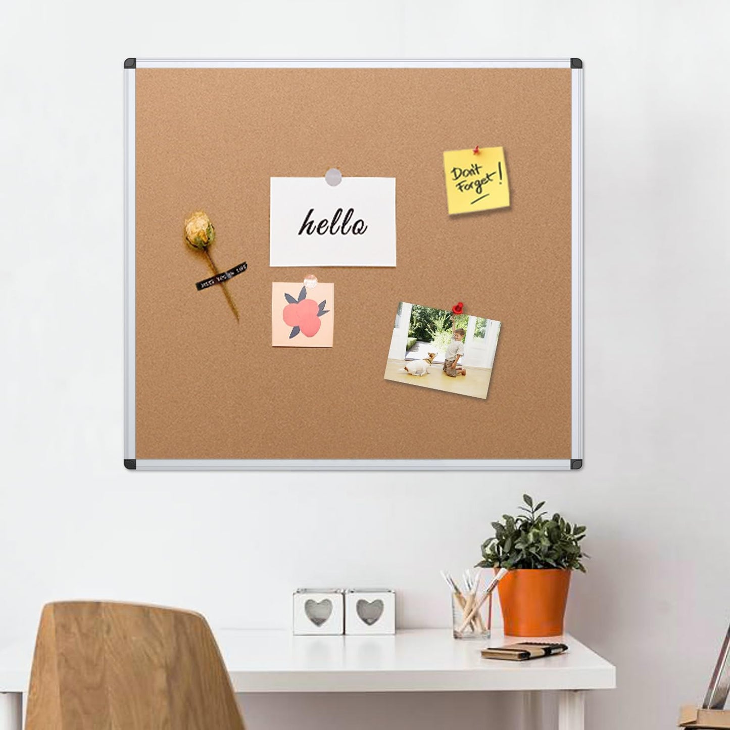 VIZ-PRO Cork Bulletin Board, 48 X 48 Inches, Wall-Mounted Corkboard with Silver Aluminium Frame for School, Office, and Home 4' X 4'