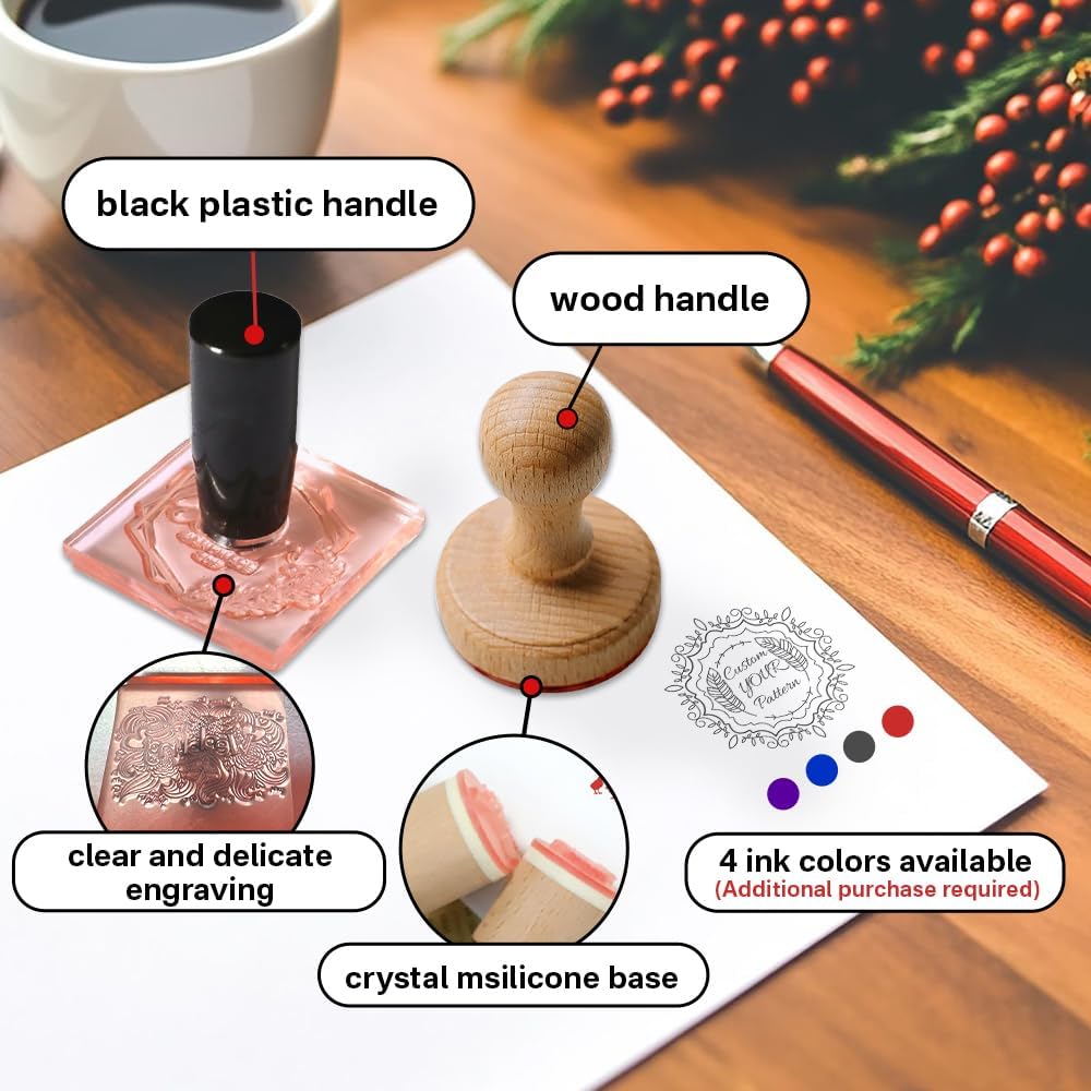 Personalized Logo/Address/Name Stamps -Custom Wooden Rubber Stamp, Multiple Sizes Stamps for Business (Round Stamp)