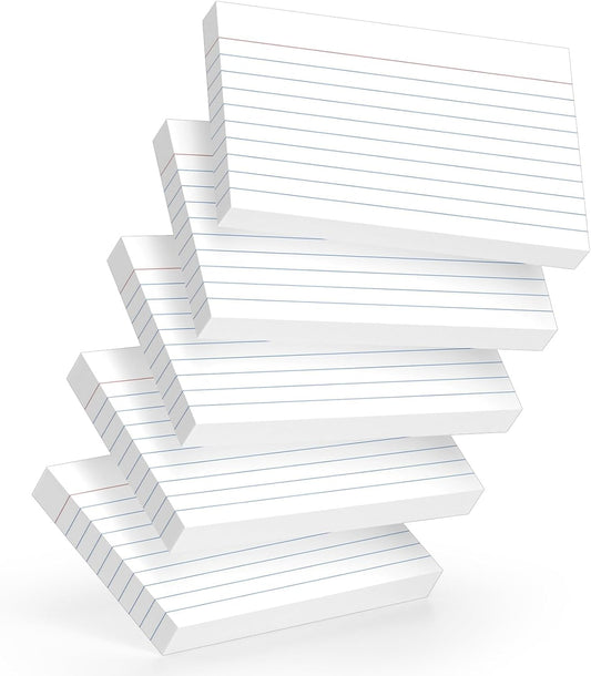 250 Count White Index Cards 3x5 Inch - 180gsm Heavyweight Flash Card (50 Sheets Each), Durable & Portable Note Taking for Students, Teachers, Study Flashcards for Office Home School Supplies