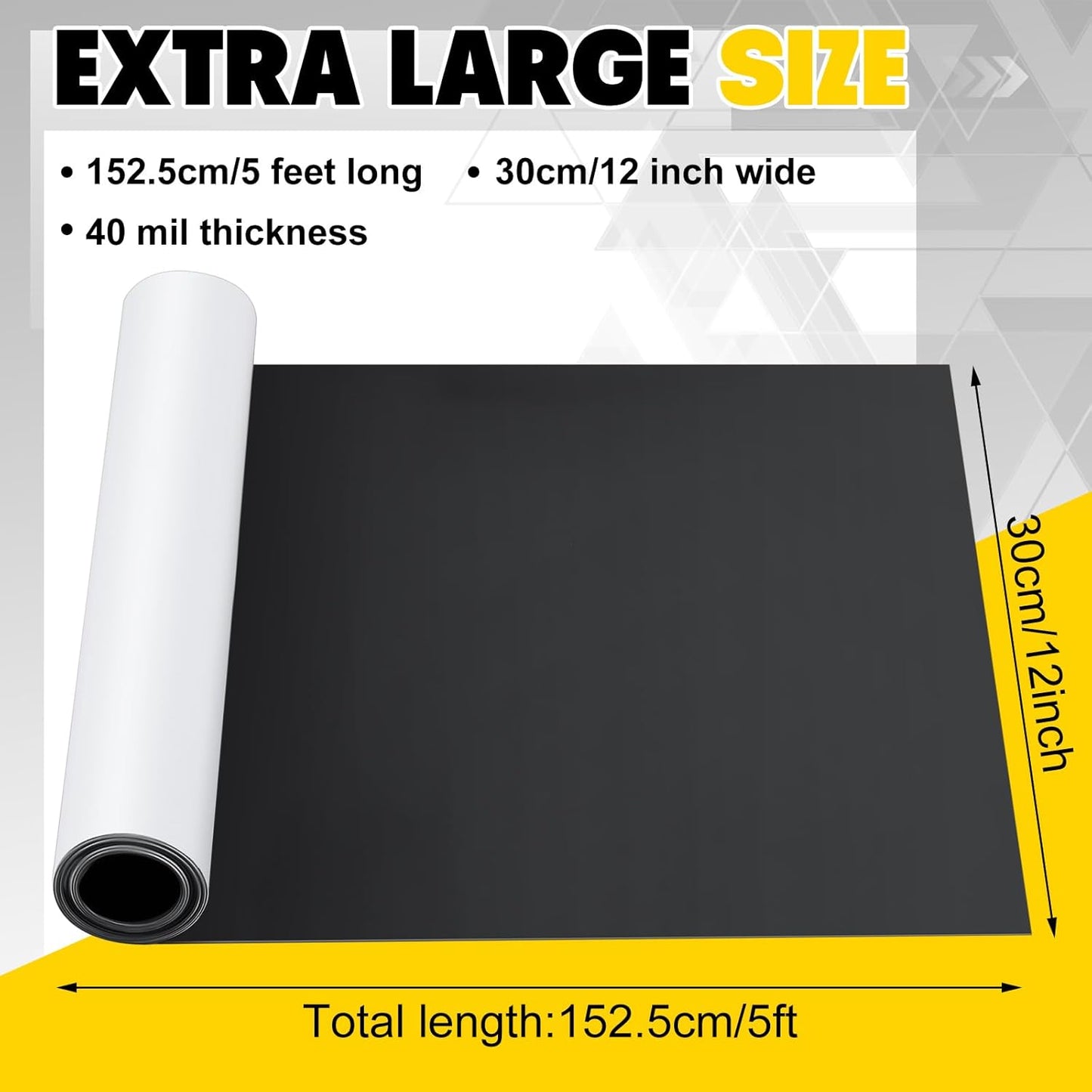 12 Inch x 5ft x 40mil Extra Large Adhesive Magnetic Sheet Roll Not Printable Adhesive Backing Cut and Customize Flexible Sheets Blank White Surface Magnetic Sign for Craft Photo Craft Office