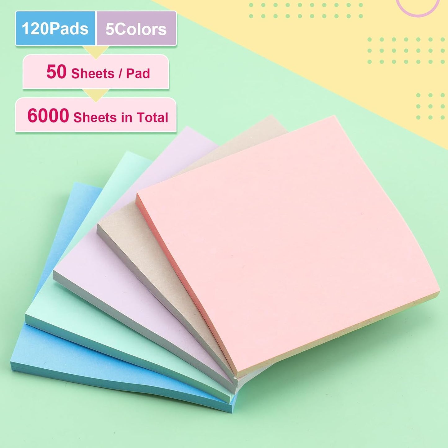 Fainne 120 Pack Sticky Notes Bulk Back to School Supplies Self Stick Note Pads Paper Memo for Office First Day of School Student Teacher Essentials (3x3 Inch,Cute Color)