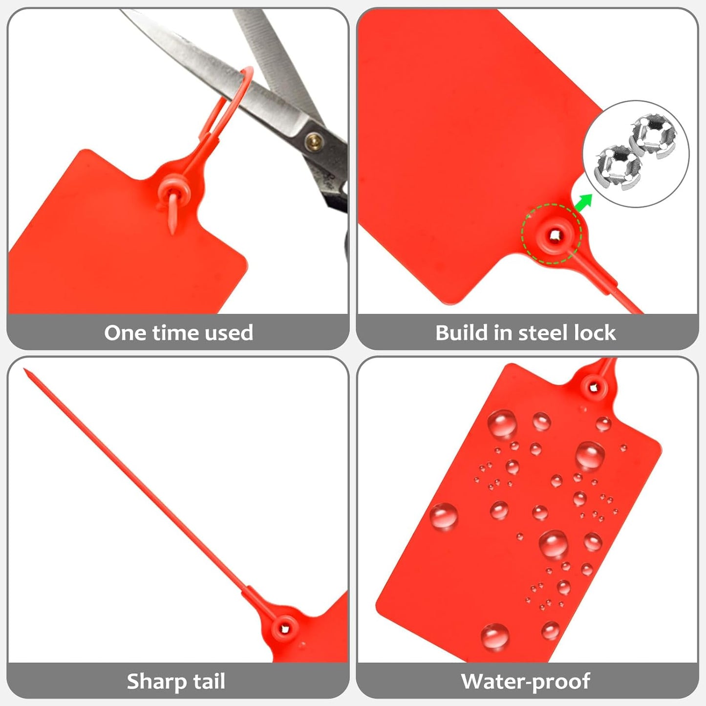 100 Plastic Waterproof Shipping Tags - Writable Marker Ties, Hanging Security Tamper Seals for Labeling and Storage - With One Marker Pen (Red)